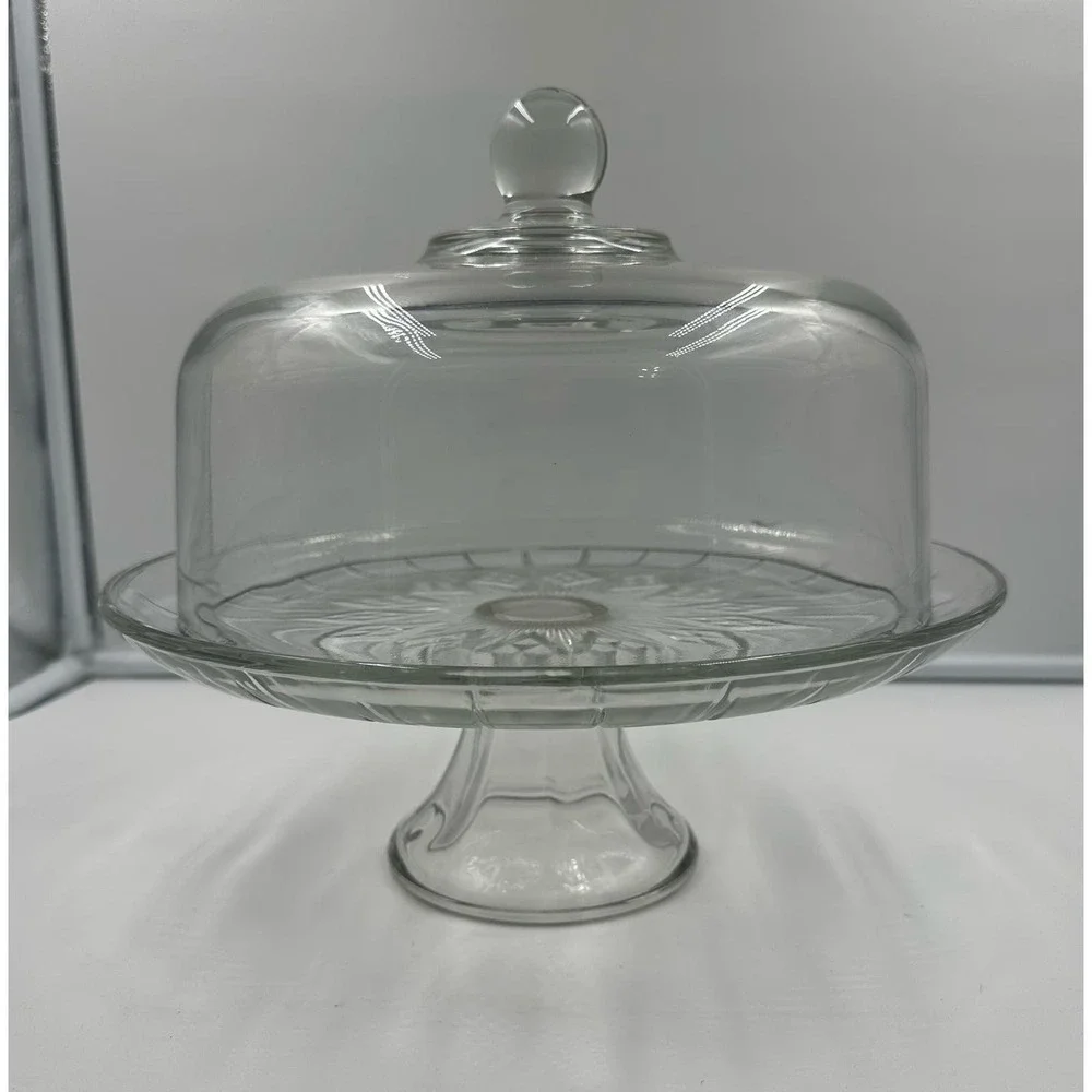 Vintage Pedestal Glass Cake Stand with Glass Dome